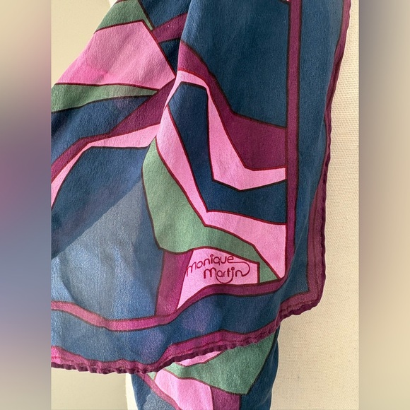 Monique Martin 100% Silk Scarf 1970s Mod Geometric Pop Art - Picture 3 of 9